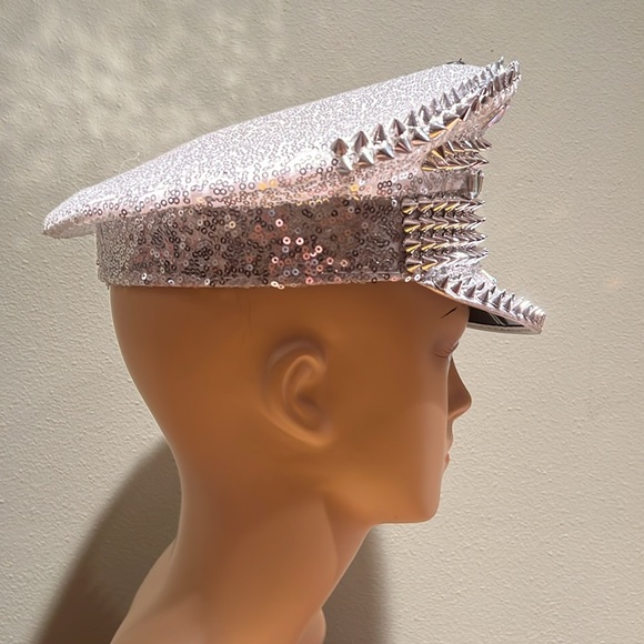 Akira Silver Sequins Rhinestones And Spikes Captain\'s Style Hat Size S/M main image 7